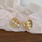 Freshwater Pearl Alloy Heart Earring 1 Pair - Gold & White - One Size