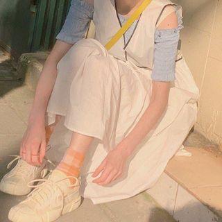 Off-shoulder Smocked Cropped Top / Midi Pinafore Dress