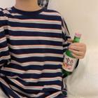 Striped Round Neck Elbow-sleeve T-shirt