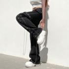 Low Rise Buckled Chain Accent Loose Fit Jeans