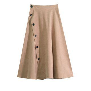 Plain Single-breasted Maxi Skirt