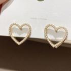 Faux Pearl Heart Layered Earring 1 Pair - White & Gold - One Size