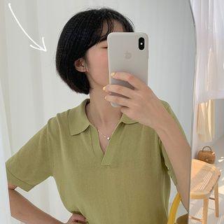 Short-sleeve Open Placket Knit Top