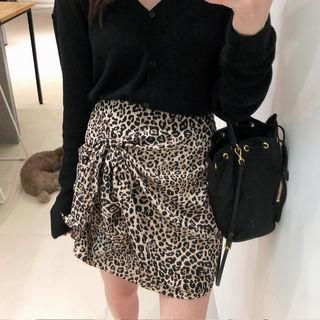 Wrap-front Leopard Skirt