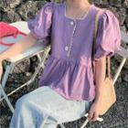 Square-neck Short Puff Sleeve Top