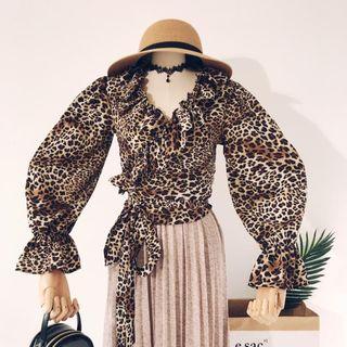 Leopard Print Wrap Blouse