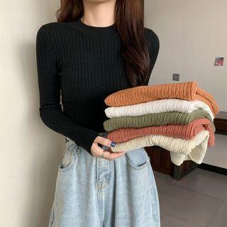 Long-sleeve Round-neck Patterned Knit Top