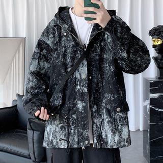 Printed Hood Button-up Jacket