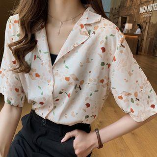 Short-sleeve Floral Print Chiffon Shirt