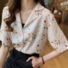 Short-sleeve Floral Print Chiffon Shirt