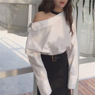 One-shoulder Halter Long-sleeve Blouse