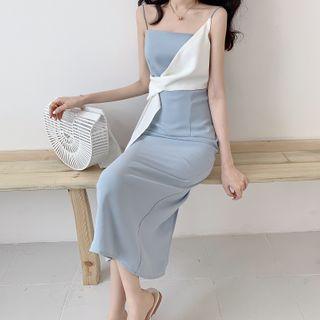 Spaghetti Strap Paneled Midi Shift Dress