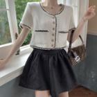 Short-sleeve Button Jacket / Mini A-line Skirt