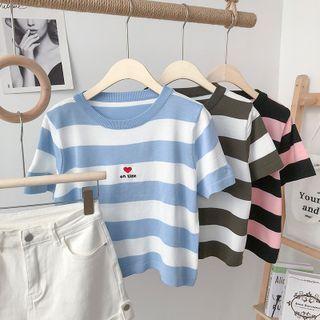 Striped Lettering Short-sleeve Cropped Top