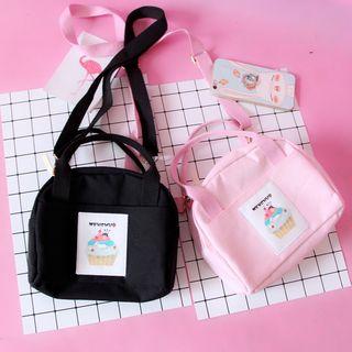 Printed Applique Canvas Crossbody Bag