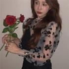 Long-sleeve Floral Mesh Top / Spaghetti Strap A-line Mini Dress / Camisole Top / Set