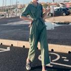 Pocket Detail Elbow-sleeve Cropped Jumpsuit