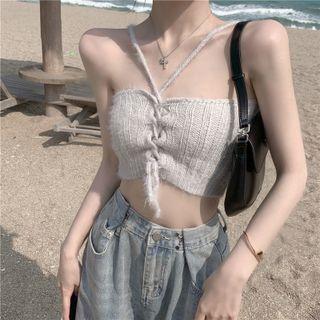 Halter-neck Cropped Knit Camisole Top Gray - One Size