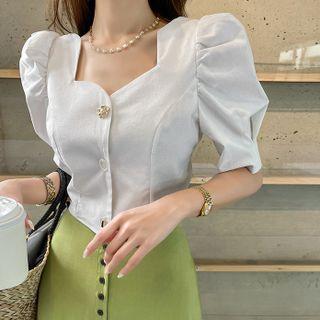 Puff-shoulder Cutout Blouse