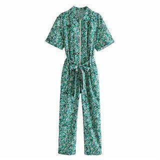 Floral Tie-waist Straight Leg Jumpsuit