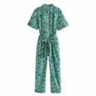 Floral Tie-waist Straight Leg Jumpsuit