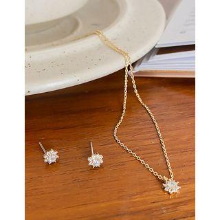 Set: Rhinestone Necklace + Ear Stud