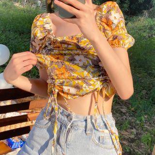 Square Neck Floral Cropped Top