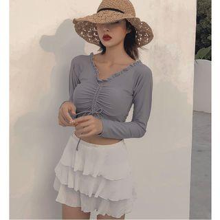Set: Long-sleeve Swim Top + Swim Bottom + Swim Skirt
