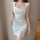 Sleeveless Slit-side Bow-accent Dress White - One Size