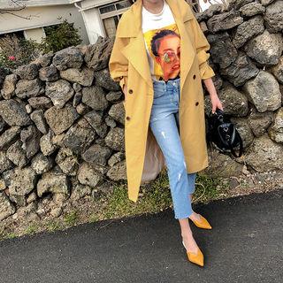 Belted Double-breasted Colored Trench Coat