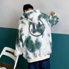 Smiley Face Printed Tie Dye Hooded Pullover