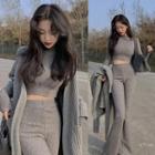 Long Cardigan / Long-sleeve Top / Boot-cut Pants / Set