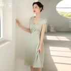 Square-neck Plain Bow A-line Dress