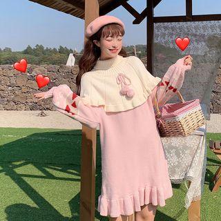 Mock Two-piece Midi Sweater Dress Pink - One Size