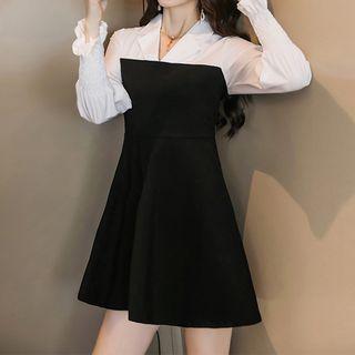 Long-sleeve Notch-lapel A-line Dress