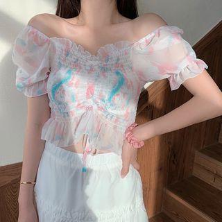 Tie-dye Smocked Off-shoulder Blouse
