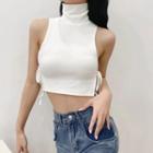 Mock Neck Side-tie Plain Crop Tank Top