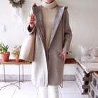 Hooded Zip-up Coat Beige - One Size