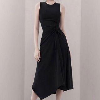 Ruched Front Asymmetric Sleeveless Midi Dress