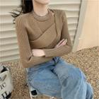 Plain Long-sleeve Knit Top / Halter Sleeveless Top