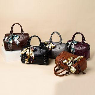 Faux Leather Scarf Bow Handbag