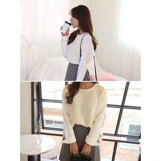 Drop-shoulder Rib-knit Panel Top