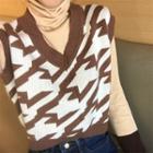 Long-sleeve Knit Top / Patterned Knit Vest