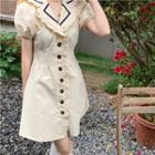 Puff-sleeve Ruffled A-line Shirtdress