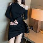 Asymmetrical Cold-shoulder Mini Bodycon Dress