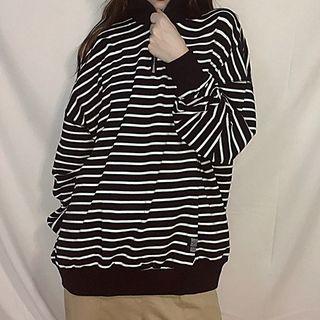 Striped Half Zip Pullover Stripes - Black & White - One Size