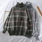 Turtleneck Loose-fit Checker Sweater