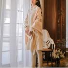 Long-sleeve Embroidered Knit A-line Dress / Fringed Shawl