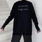 High-neck Zip Design Sweater