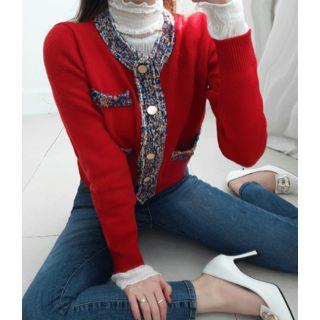 Tweed-trim Cropped Cardigan